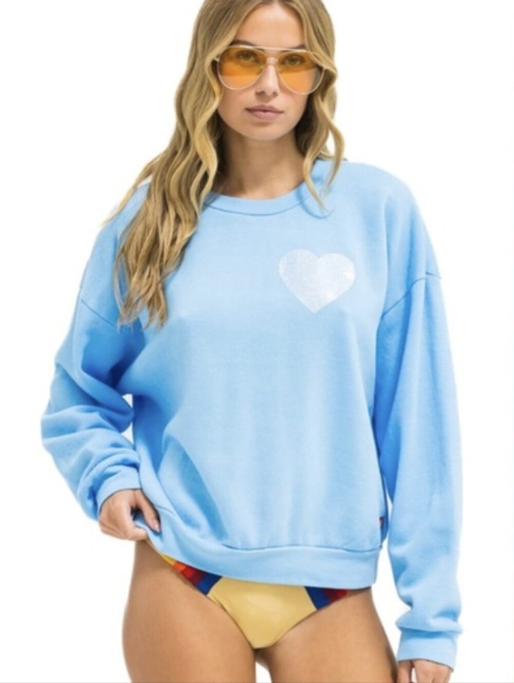 Aviator Nation Glitter Heart Crewneck Sweatshirt - Baby Blue - Picture 7 of 15